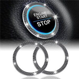 Car Start Button Bling Rhinestone Diamond Button Ring 2-Pack Double Glossy Black